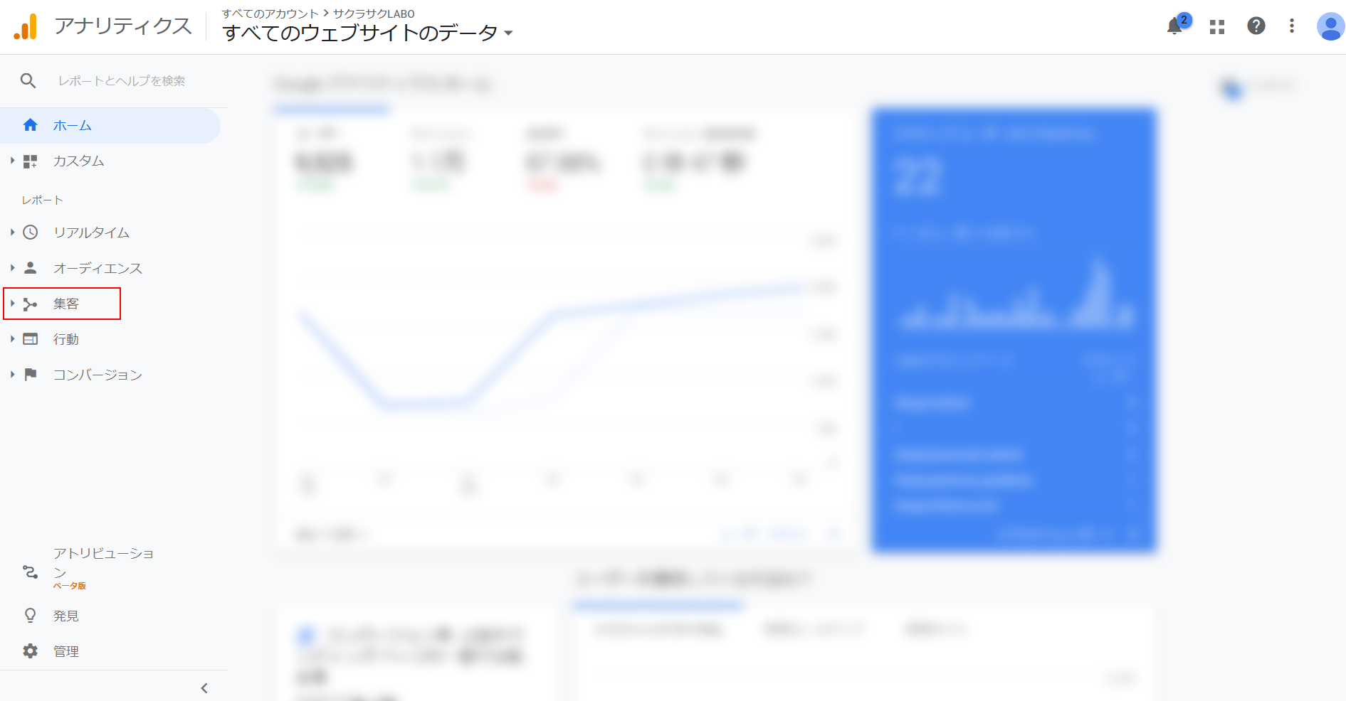 Google Analyticsホーム画面